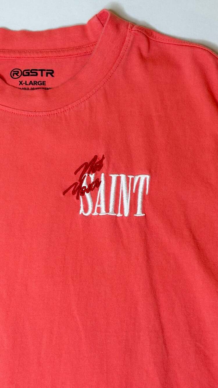 GSTR 'Not Your Saint' Angel Graphic T-Shirt in Red - Picture 2 of 6